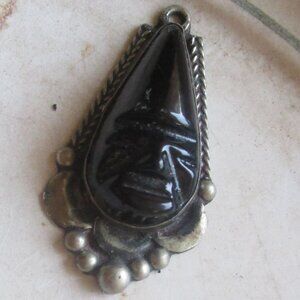 925 Sterling Silver Vintage Mexico Real Volcanic Tribal Face Pendant